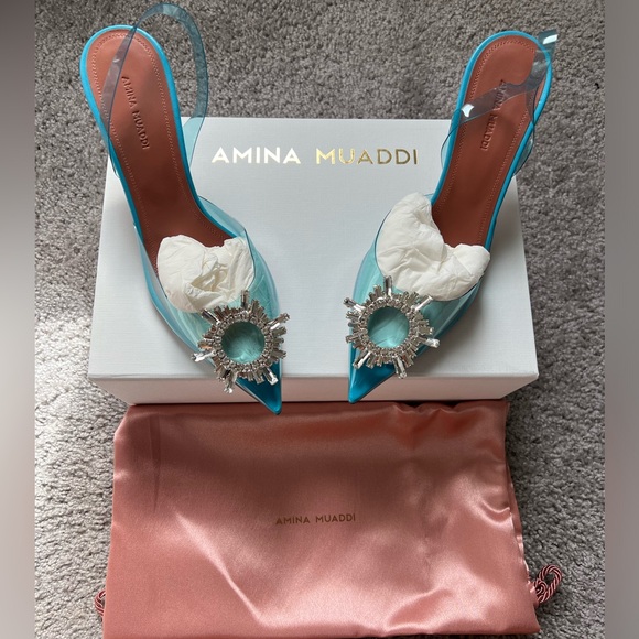 Amina Muaddi Begum Glass Point Toe Slingback Pump - Picture 7 of 12